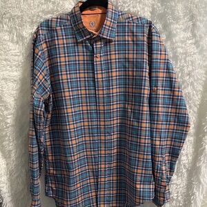 Bugatchi Vomo Men's Checkered Shirt - Blue and Orange